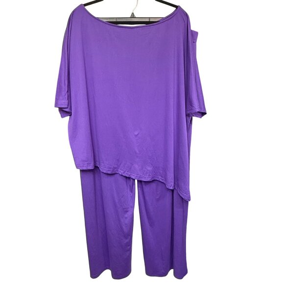 Purple 2-Piece Relaxed Fit Lounge Set Comfortable & Stretchy Women's Size 5XL - Picture 2 of 7
